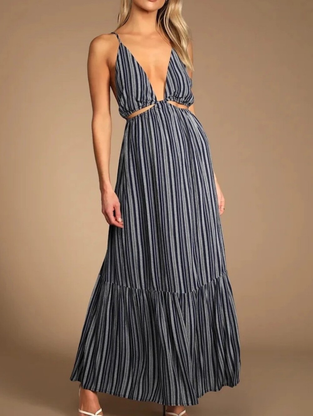 Lulus Beautifully Breathtaking Navy Blue Striped Cutout Boho Chic Festival Maxi